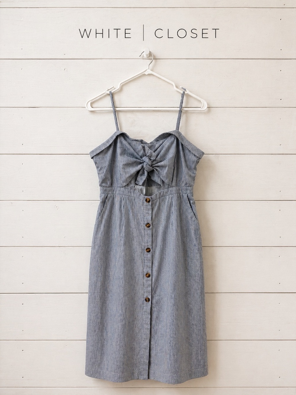WHITE CLOSET Blue & White Striped Tie Front Dress Size L